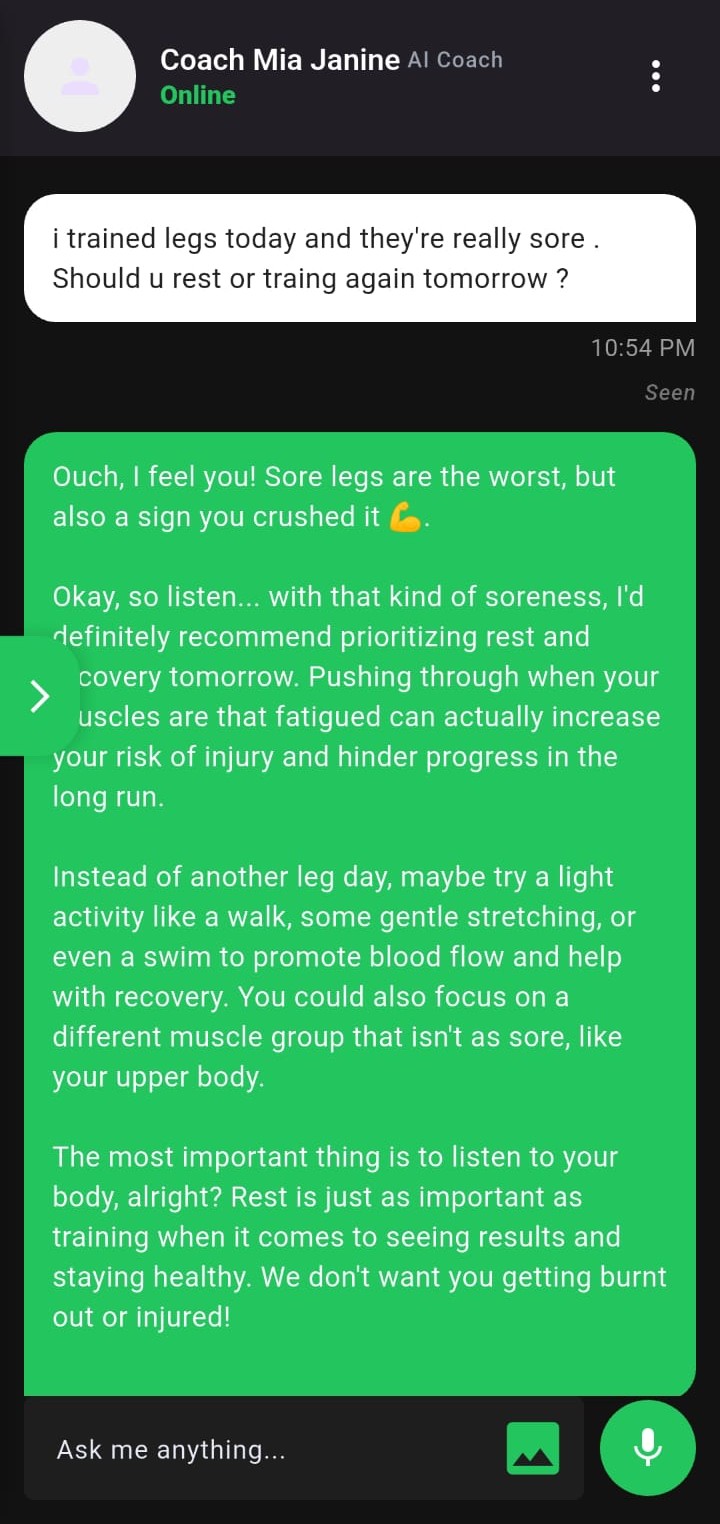 Chat interaction with AI coach